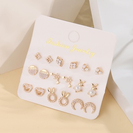 Fashion Sun Star Moon Alloy Inlay Artificial Pearls Rhinestones WomenS Ear Studs 1 Setpicture42