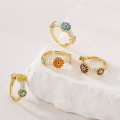 Mode Blume Kupfer Emaille Vergoldet Offener Ring 1 Stück
