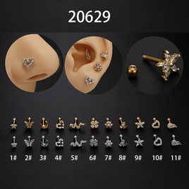 Fashion Heart Shape Stainless Steel Inlay Zircon Ear Studs 1 Piecepicture30