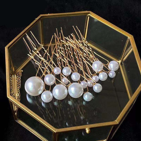 Fashion U Shape Metal Inlay Artificial Pearls Hairpin 16 Pieces's discount tags