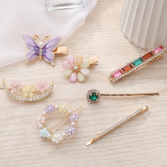 Sweet Flower Butterfly Alloy Inlay Artificial Crystal Hair Clip 1 Set