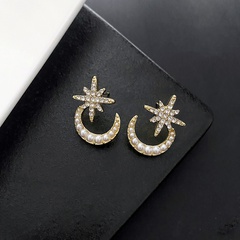 INS Style Star Moon Alloy Inlay Artificial Gemstones Pearl Women'S Ear Studs 1 Pair