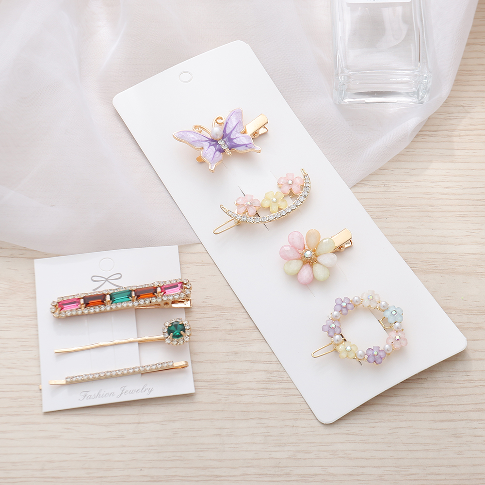 Sweet Flower Butterfly Alloy Inlay Artificial Crystal Hair Clip 1 Set1