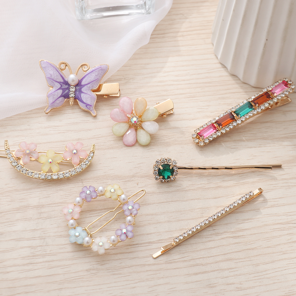 Sweet Flower Butterfly Alloy Inlay Artificial Crystal Hair Clip 1 Set3