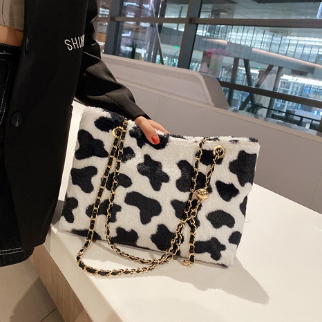 Women'S Large Plush Zebra Leopard Fashion Square Zipper Shoulder Bag's discount tags
