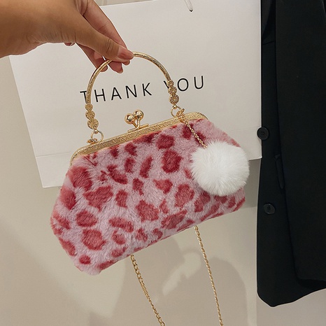 Women'S Small Plush Leopard Fashion Fluff Ball Lock clasp Handbag's discount tags