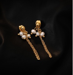 Vintage Style Geometric Titanium Steel Plating Chain Pearl Drop Earrings 1 Pair
