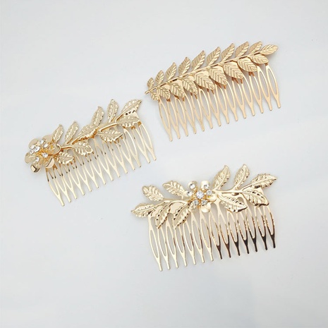 Fashion Leaf Flower Metal Plating Inlay Artificial Gemstones Hair Combs 1 Piece's discount tags