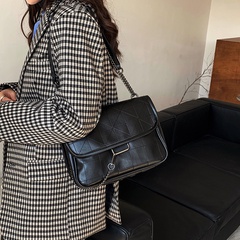 Women'S Medium All Seasons PU Leather Lingge Fashion Square Magnetic Buckle Shoulder Bag