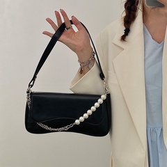 Women'S Small All Seasons PU Leather Solid Color Fashion Pearls Chain Square Zipper Underarm Bag