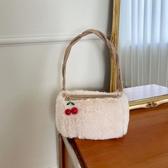 Women'S Small Plush Cherry Solid Color Fashion Pillow Shape Zipper Handbag