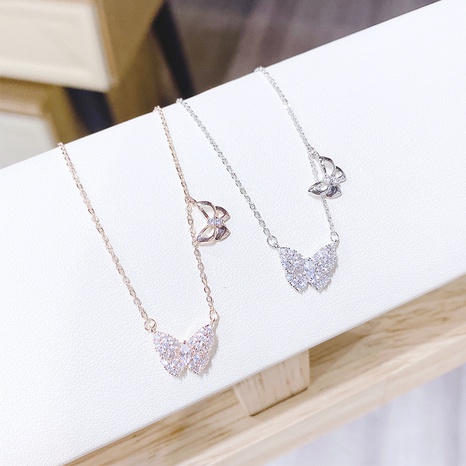 Luxurious Butterfly Copper Necklace Plating Zircon Copper Necklaces 1 Piece's discount tags