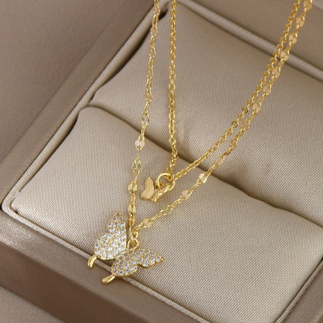 Fashion Butterfly Copper Layered Necklaces Gold Plated Zircon Copper Necklaces 1 Piece's discount tags
