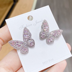 Elegant Butterfly Copper Ear Studs Plating Zircon Copper Earrings 1 Pair