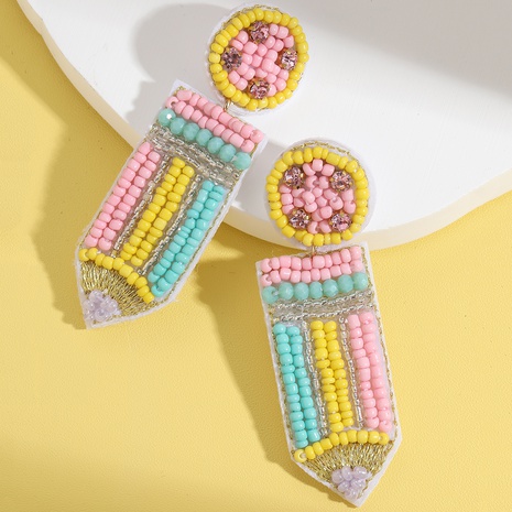 Cute pencil Synthetic Resin Beaded Rhinestones Women'S Drop Earrings 1 Pair's discount tags