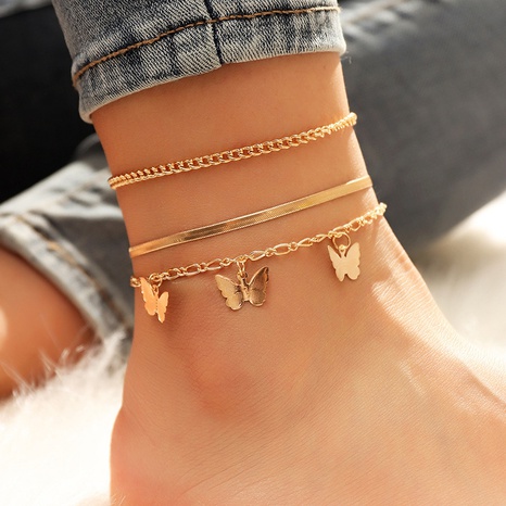 Beach Butterfly Alloy Layered Women'S Anklet 3 Piece Set's discount tags