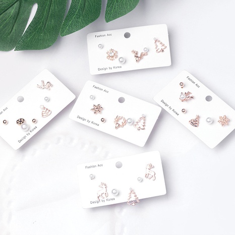 Simple Style Christmas Tree Snowflake Elk Metal Plating Artificial Pearls Women'S Ear Studs 6 Pieces's discount tags