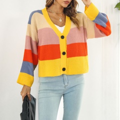 Fashion Color Block Polyacrylonitrile Fiber V Neck Long Sleeve Regular Sleeve Sweater