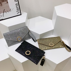 Women'S Small Pu Leather Solid Color Fashion Sequins Square Flip Cover Clutch Bag