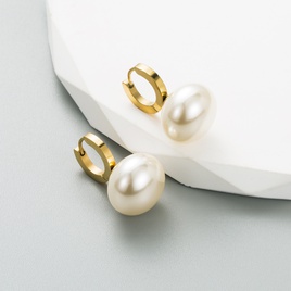 Retro Geometric Titanium Steel Pearl Drop Earrings 1 Pairpicture13