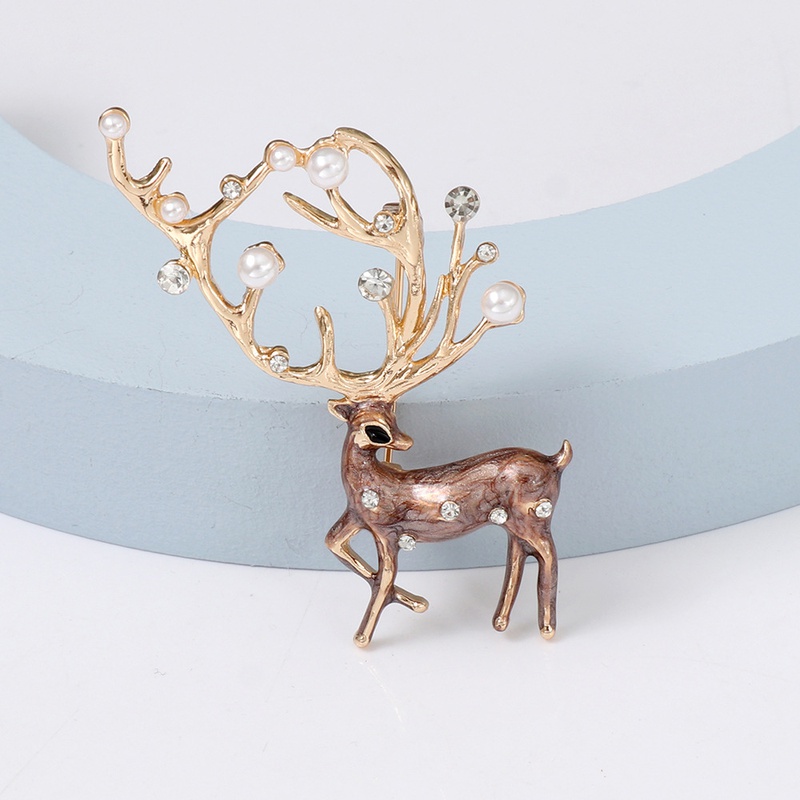 Fashion Deer Alloy Inlay Artificial Pearls Rhinestones WomenS Brooches 1 Piece