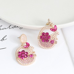 Fashion Flower Butterfly Imitation Pearl Alloy Rhinestone Women'S Drop Earrings 1 Pair