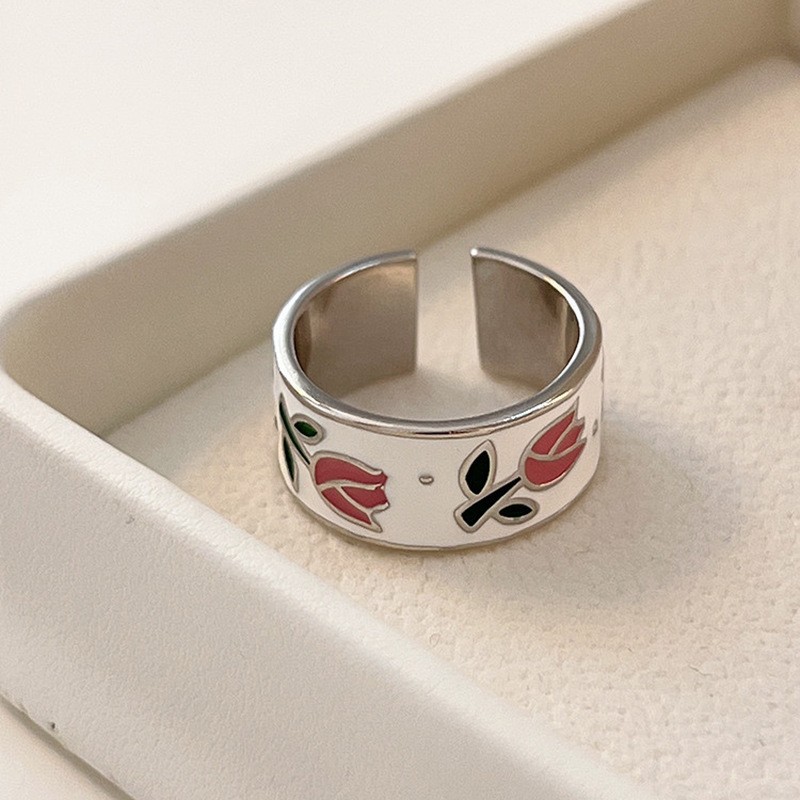 VintageStil Einfacher Stil Koreanische Art Blume Kupfer Emaille Offener Ring 1 Stckpicture2