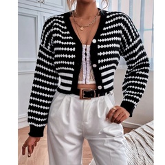 Fashion Stripe knit V Neck Long Sleeve Regular Sleeve Button Sweater