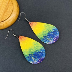 Fashion Water Droplets Gradient Color PU Leather Women'S Earrings 1 Pair