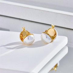 Fashion Geometric Imitation Pearl Brass Earrings Copper Earrings 1 Pair