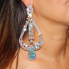 Fashion Water Droplets Heart Shape Rhinestone Drop Earrings Crystal Earrings 1 Pair