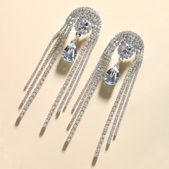 Fashion Water Droplets Tassel Rhinestone Drop Earrings Crystal Earrings 1 Pair