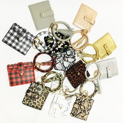 Fashion Solid Color Leopard PU Leather Women'S Bag Pendant Keychain 1 Piece