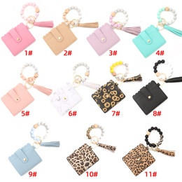 Fashion Solid Color Leopard PU Leather Beaded WomenS Bag Pendant Keychain 1 Piecepicture10