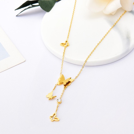 Fashion Butterfly Titanium Steel Necklace Inlay Zircon Stainless Steel Necklaces 1 Piece's discount tags