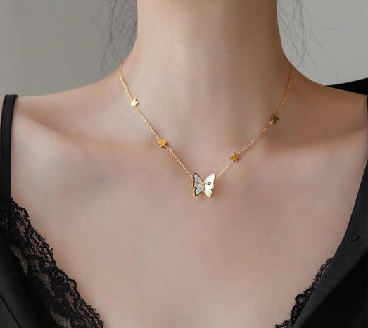 Simple Style Butterfly Titanium Steel Gold Plated Shell Choker's discount tags