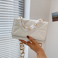 White Black Brown PU Leather Solid Color Chain Square Clutch Evening Bag