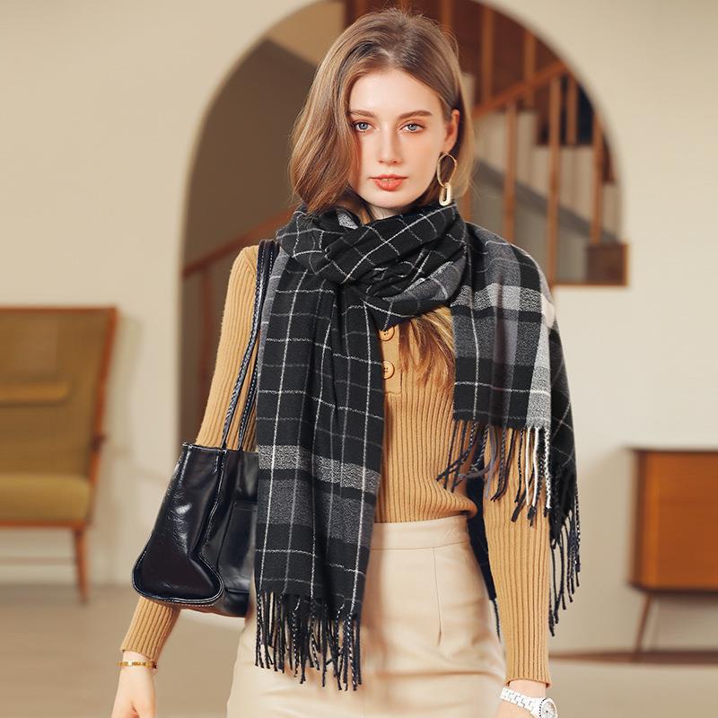 WomenS Vintage Style Lattice Imitation cashmere Polyester Tassel Winter Scarves
