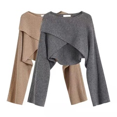 Fashion Solid Color knit Round Neck Long Sleeve Regular Sleeve Sweater