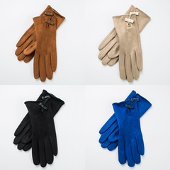 Women'S Fashion Bow Knot Faux Suede Gloves 1 Pair