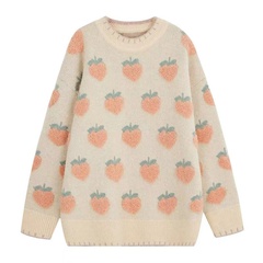 Fashion Peach knit Round Neck Long Sleeve Regular Sleeve Jacquard Sweater