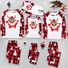 Fashion Christmas Tree Plaid Elk Cotton Pants Sets Straight Pants Blouse Family Matching Outfits