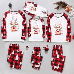 Casual Letter Plaid Elk Cotton Pants Sets Straight Pants Blouse Family Matching Outfits