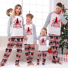 Casual Christmas Tree Letter Stripe Cotton Pants Sets Straight Pants Blouse Family Matching Outfits