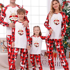 Casual Christmas Tree Plaid Elk Cotton Polyester Pants Sets Straight Pants Blouse Family Matching Outfits