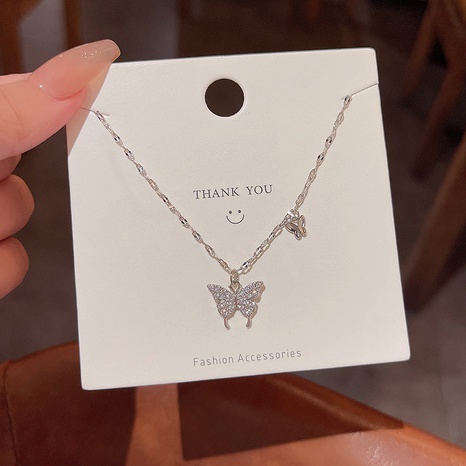 Simple Style Butterfly Titanium Steel Inlaid Zircon Necklace's discount tags