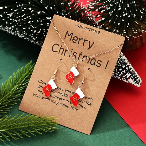 Cute Christmas Hat Christmas Tree Snowflake Alloy Women'S Earrings Necklace 3 Pieces's discount tags