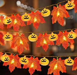 Halloween Fashion Pumpkin Maple Leaf Plastic Party String Lights