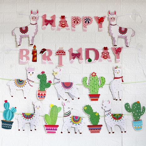 Birthday Cactus Letter Alpaca Paper Birthday Decorative Props 1 Piece's discount tags