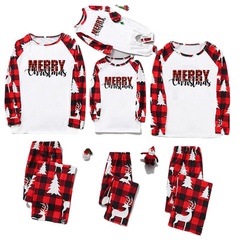 Casual Christmas Tree Letter Plaid Cotton Polyester Pants Sets Straight Pants Blouse Family Matching Outfits